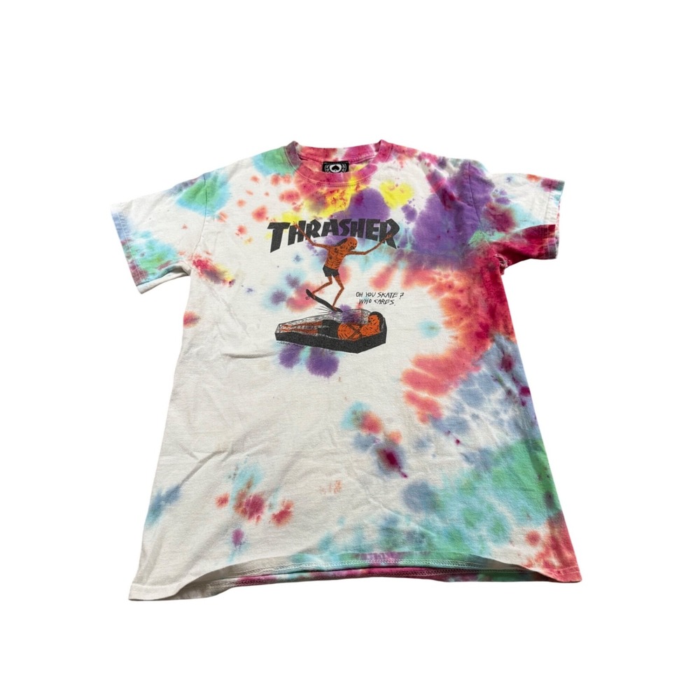 Thrasher Tie Dye Skater Graphic Tee‎ Thrashed Retro Streetwear Neckface Grunge S